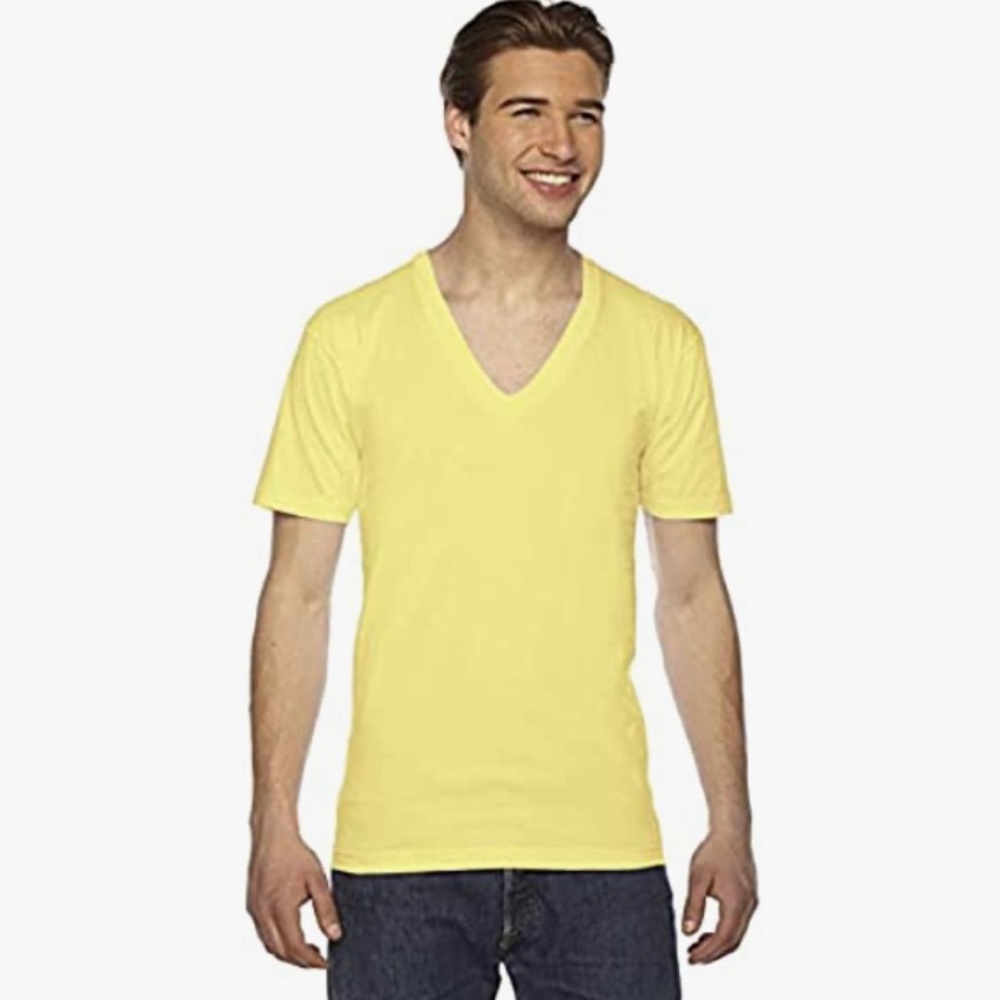 Lemon Yellow American Apparel 100% cotton Unisex Short Sleeve V-Neck Shirt